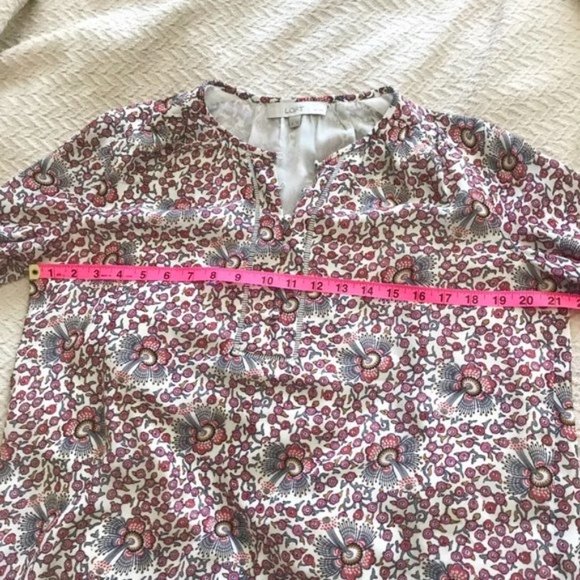 LOFT Floral Blouse, Flowerbud Smocked Cuff - Picture 12 of 13